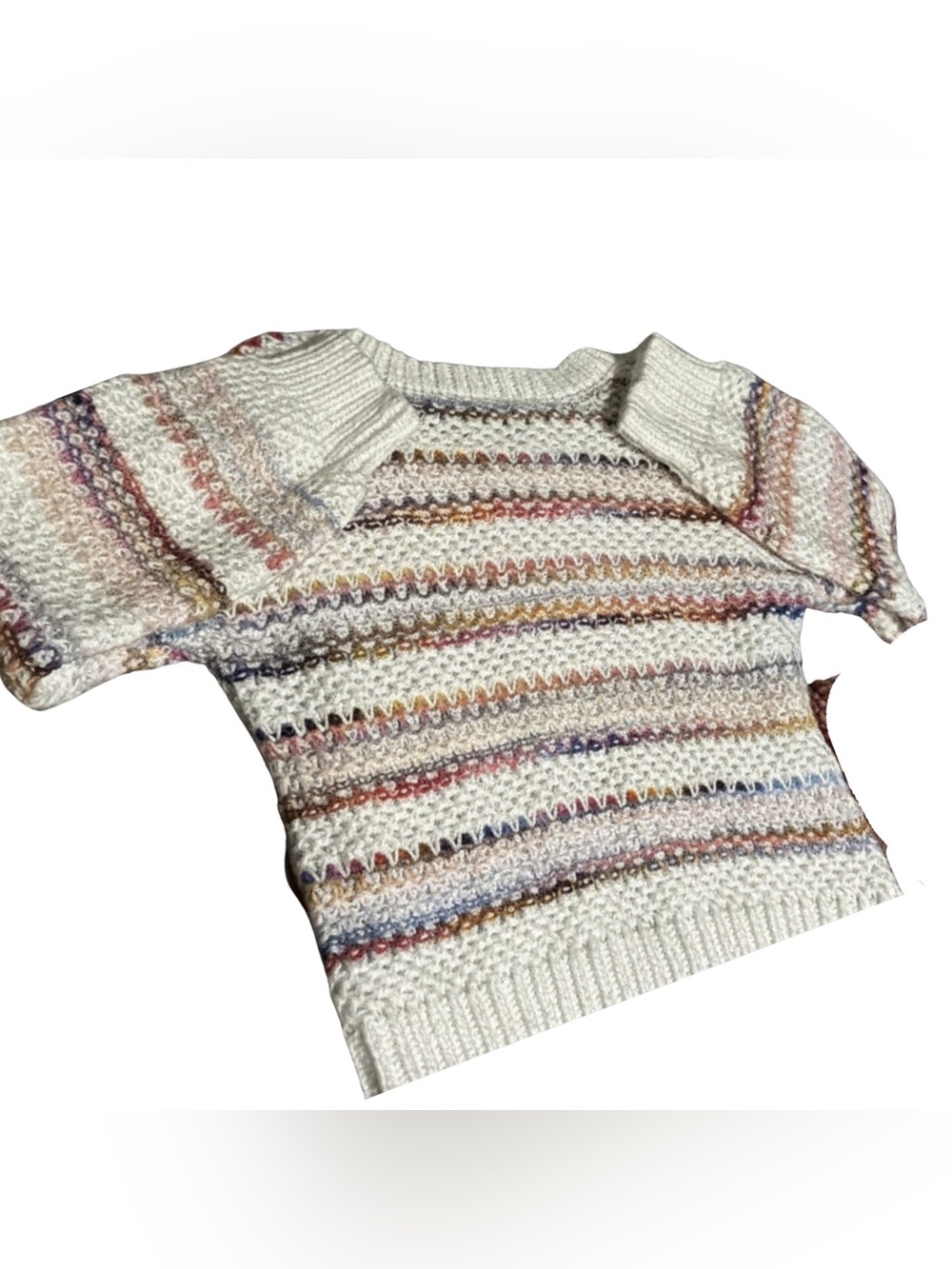 Cream Cream White Rainbow Striped Long Sleeve Cropped Sweater Francesca’s Shelly - Picture 5 of 5